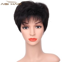 Aisi Hair Short Pixie Cut Human Hair Wigs For Women Hand Tied Straight Black Wig Indian Human Hair Wigs